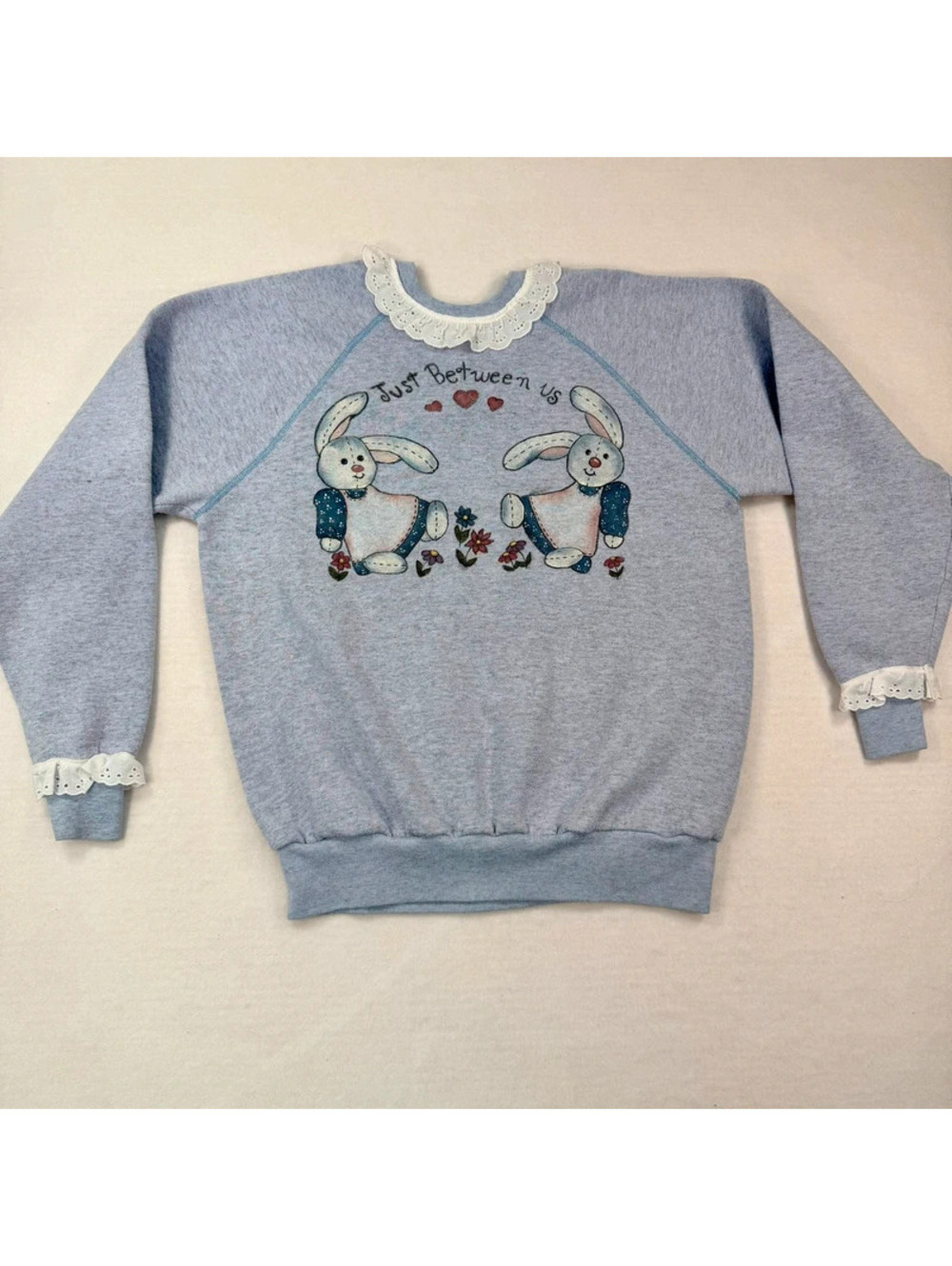 Vintage 80s Tultex Lace Collar Bunny Sweatshirt Large USA